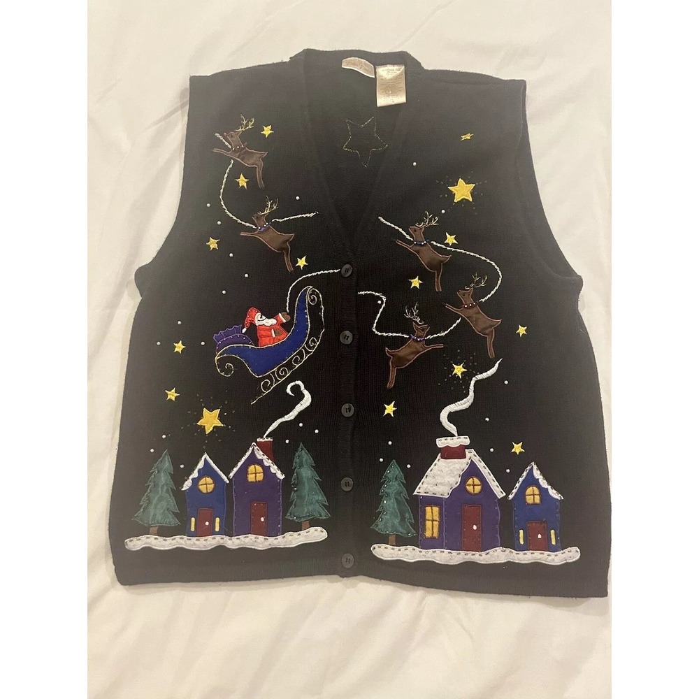 Bobbie Brooks Plus Vintage Velvet Black Ugly Christmas Vest Size L, 12/14